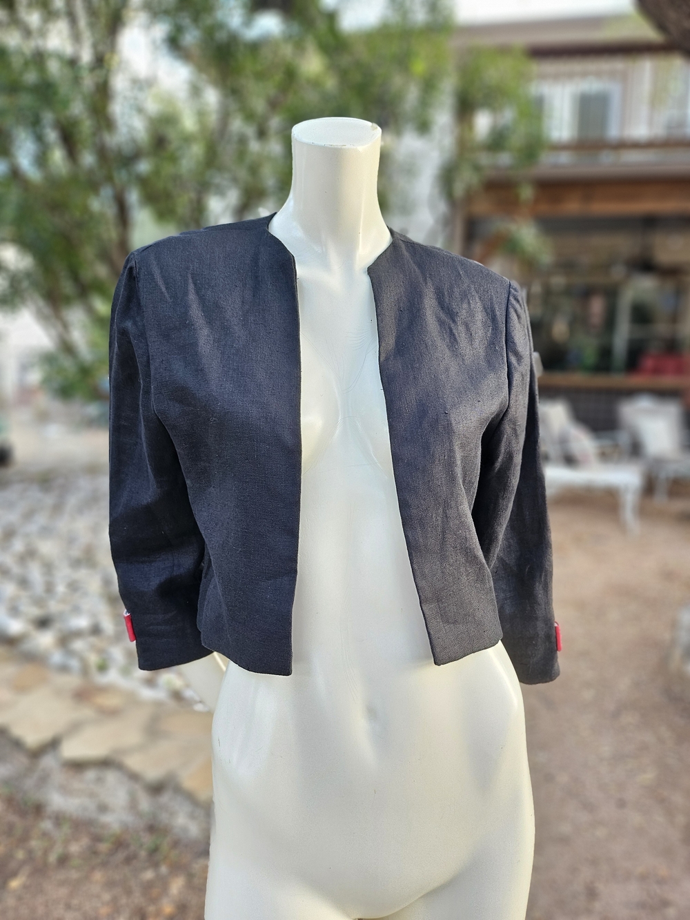 Atelier Biamon Women’s Black 100% Linen Crop Blazer - Size 10